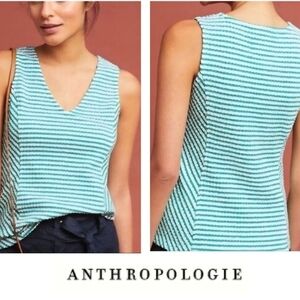Maeve Anthropologie Green and White Striped Tank Top